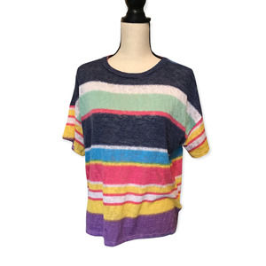 Vine and Love Lightweight Multicolored Striped Short Sleeve Sweater, Size Small